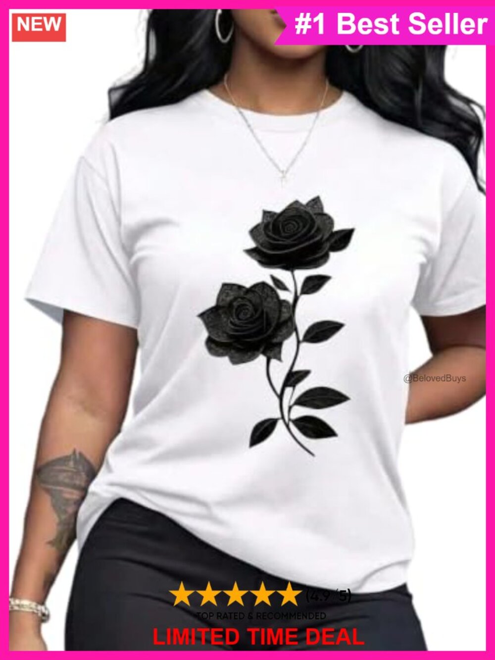 Cotton Graphic T-Shirt Short Sleeve Crewneck Rose Print Y2K Gothic Tee